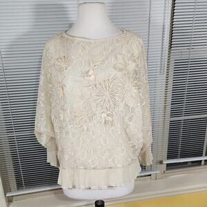 Andree Gaye 15/16 $85 Vintage 60s MOD Cream Lace Dolman Sleeve Blouse